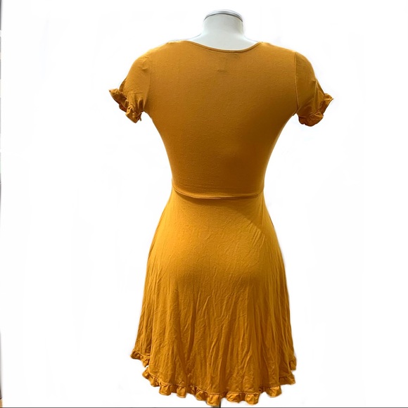 Forever 21 Like New Amber Yellow Ruffled Wrap Mini Dress Size Small - Picture 5 of 12